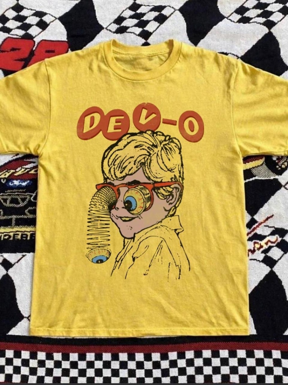 Gildan Yellow Graphic Tee with Red and Black Print - DEV-O Design